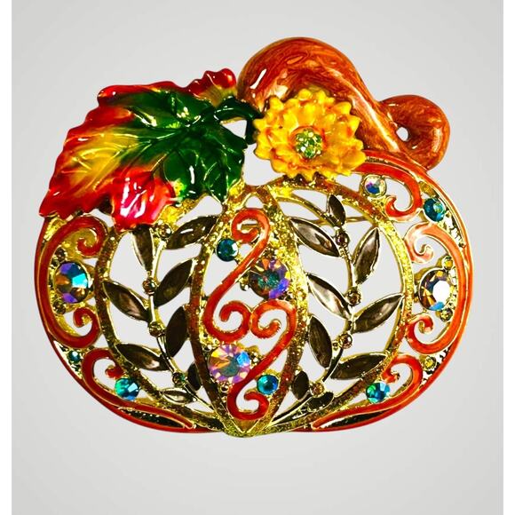 Kirks Folly Harvest Pumpkin Brooch Pin NO Enhancer Gold Tone Autumn Fall - Picture 9 of 9